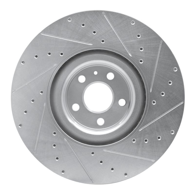 Volvo XC90 Brake Rotor (1) - Front Left - R1 Concepts - Drilled & Slotted - Silver - `16-`26